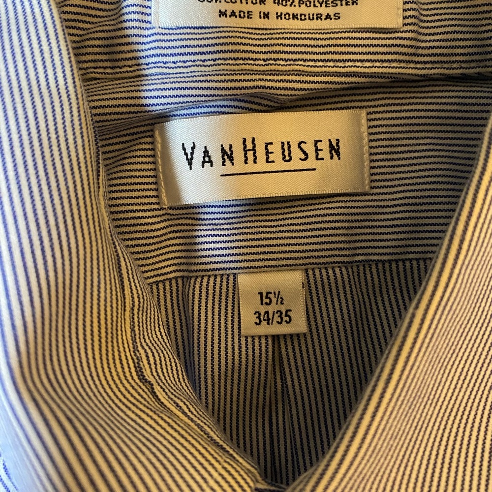 Van Heusen - Mens Navy+White Striped Pinpoint Oxford Shirt - 15 1/2 (34/35)